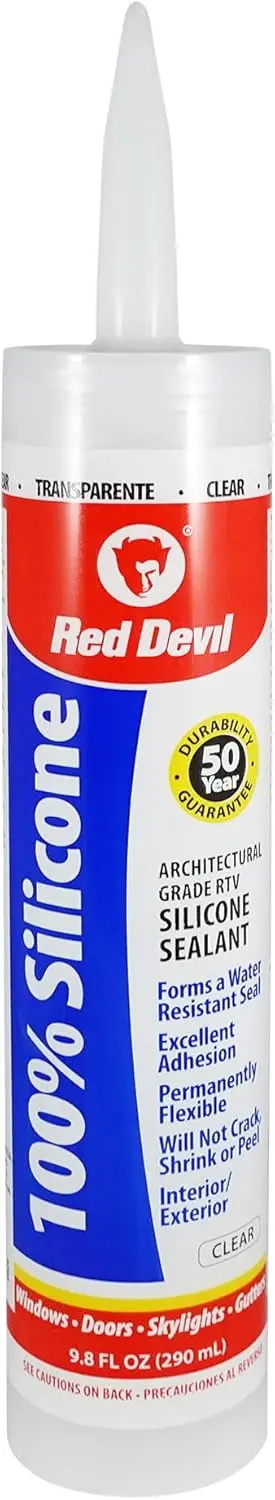 Red Devil 0826 Architectural-Grade 100% Silicone Sealant – Clear, Water-Resistant RTV Adhesive, 9.8 oz Tube