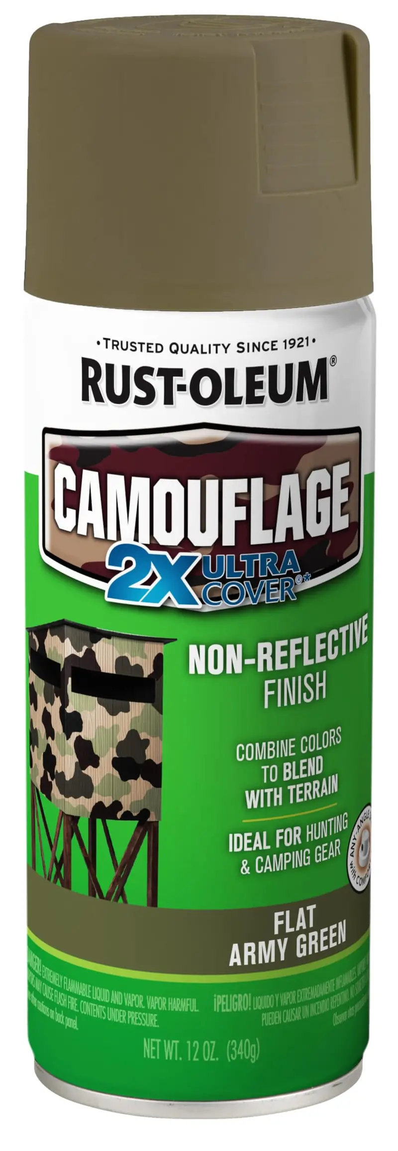 Rust-Oleum 279176 Camouflage 2X Ultra Cover Spray Paint — 12 oz, Army Green Finish