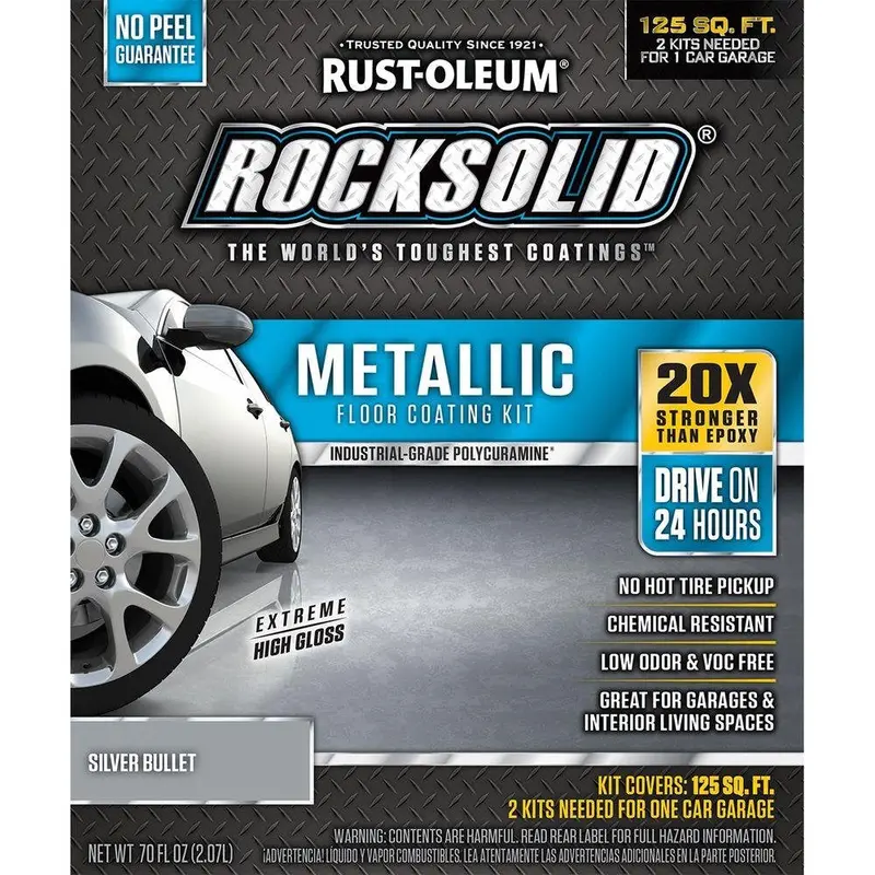 Rust-Oleum Metallic Floor Coating Kit – Silver Bullet Finish, 70 fl oz