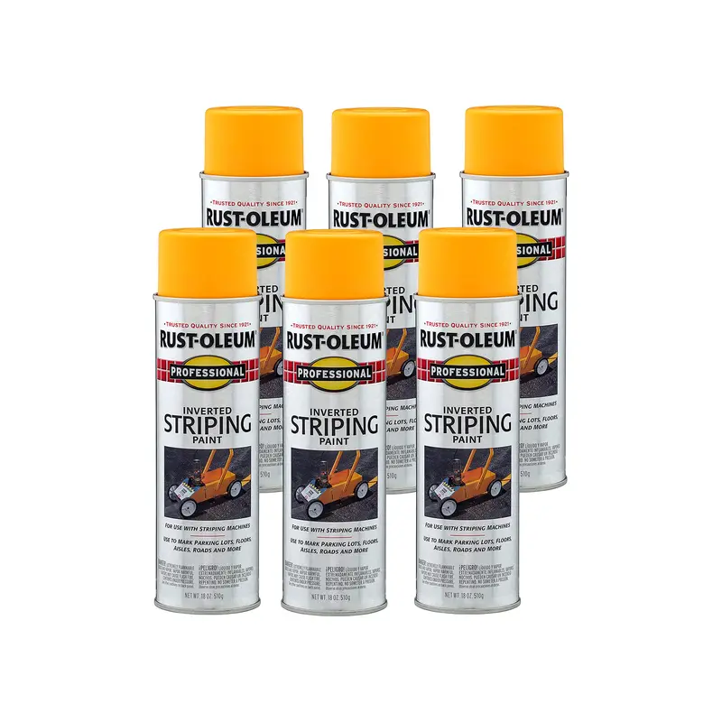 Rust-Oleum Professional Inverted Striping Paint – 18 oz Yellow Can, Pack of 6 for Clean, Precise Lines