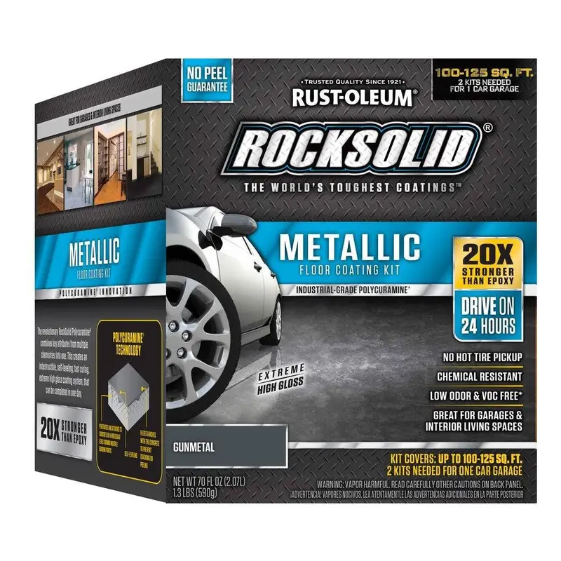 Rust-Oleum RockSolid Metallic Garage Floor Coating Kit – Gunmetal, 2.5 Quarts (80 fl oz)
