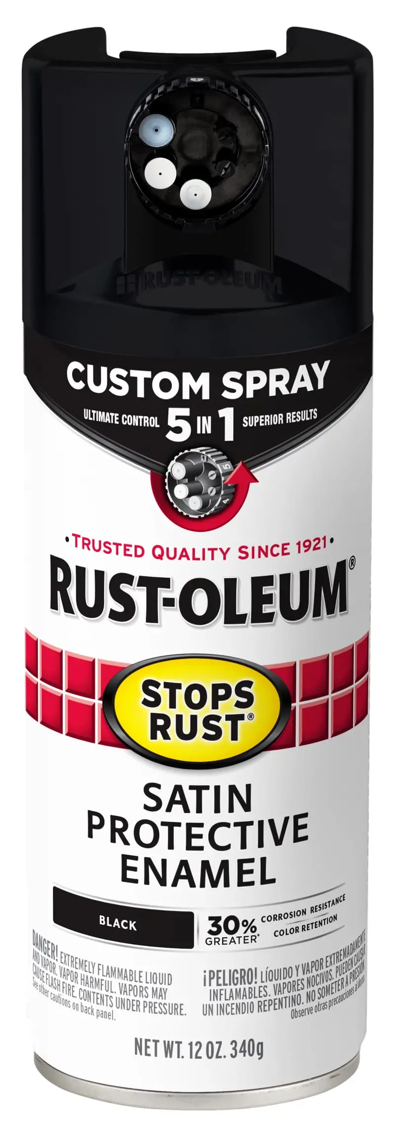 Rust-Oleum Stops Rust 5-in-1 Satin Black Spray Paint – 12 oz Professional Formula
