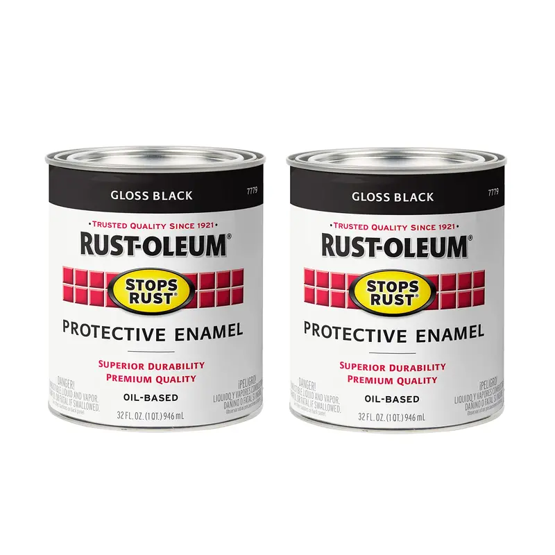 Rust-Oleum Stops Rust Brush-On Paint – Quart Size, Gloss Black, Pack of 2 for Rust Prevention & Coverage
