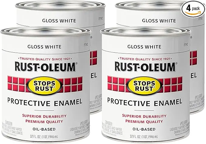 Rust-Oleum Stops Rust Brush-On Paint – Quart Size, Gloss White (4-Pack)