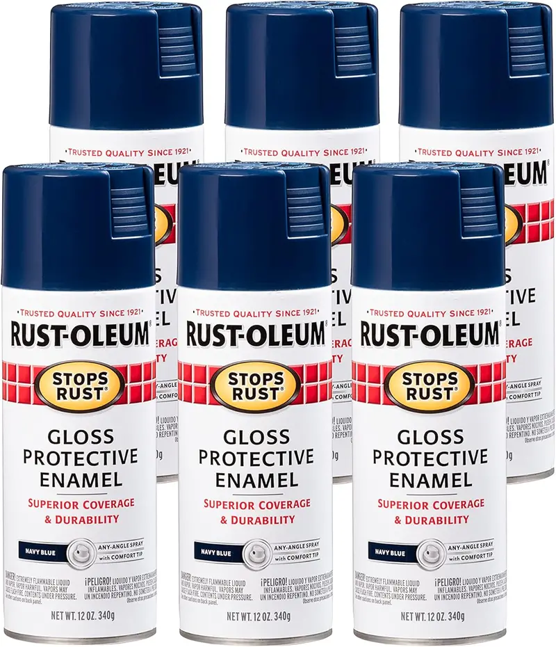 Rust-Oleum Stops Rust Gloss Navy Spray Paint – 12 oz Can, 6-Pack