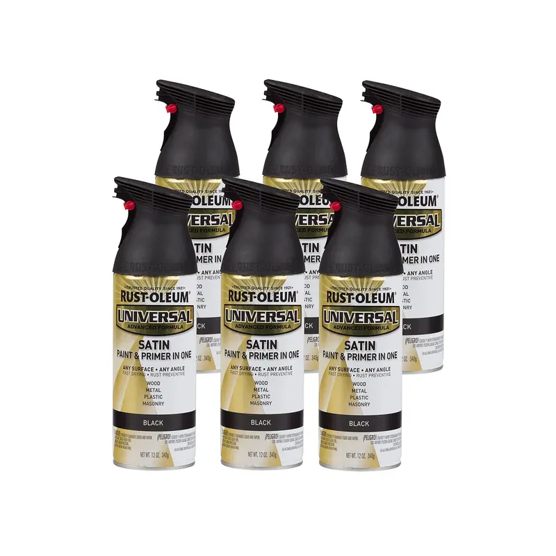 Rust-Oleum Universal Satin Black Spray Paint — All-Surface Formula, 12 oz Can (6-Pack)