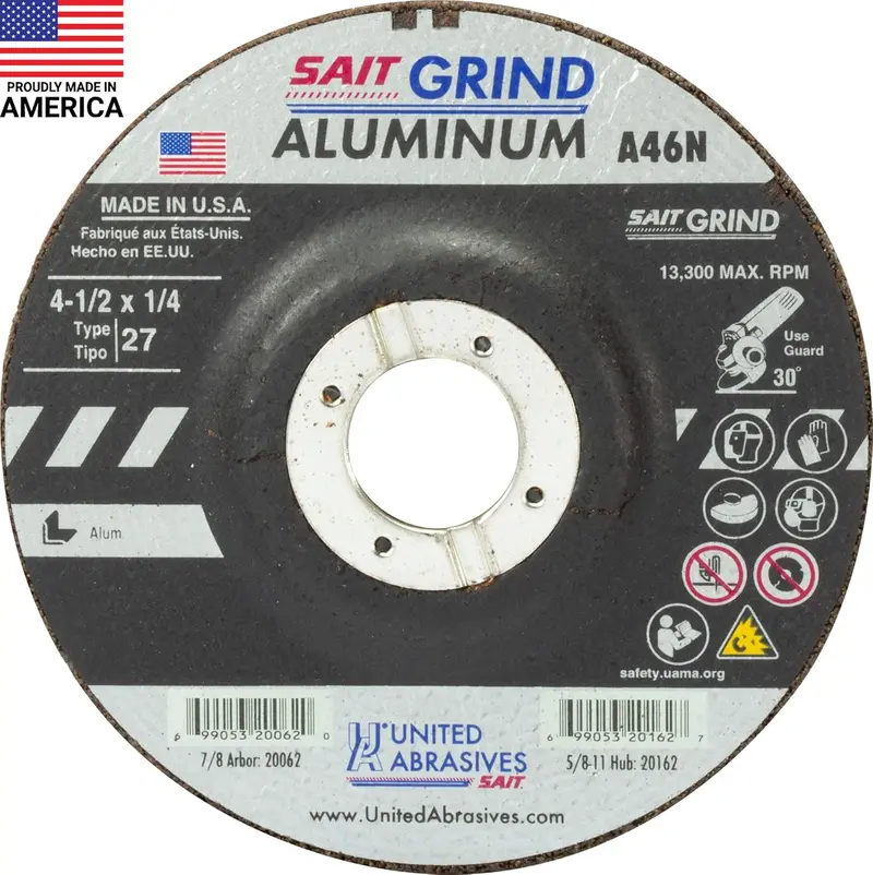 Sait 20062 4.5-Inch x 1/4-Inch Aluminum-Focused Grinding Wheel – United Abrasives
