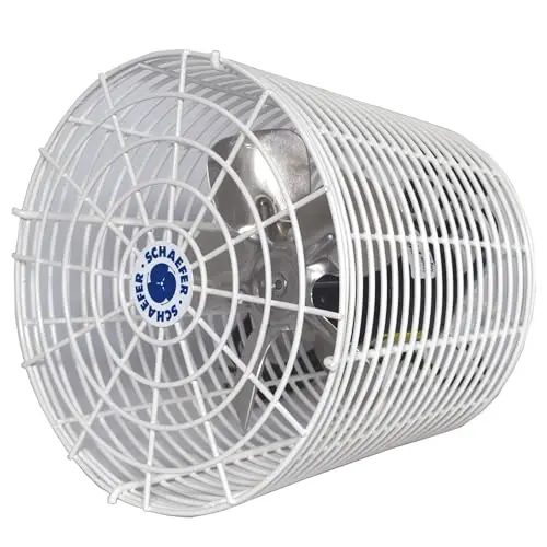 Schaefer VK8 Versa-Kool Energy-Efficient Air Circulator Fan – 450 CFM, White, Wall/Ceiling Mountable for Greenhouses, Garages & Workshops