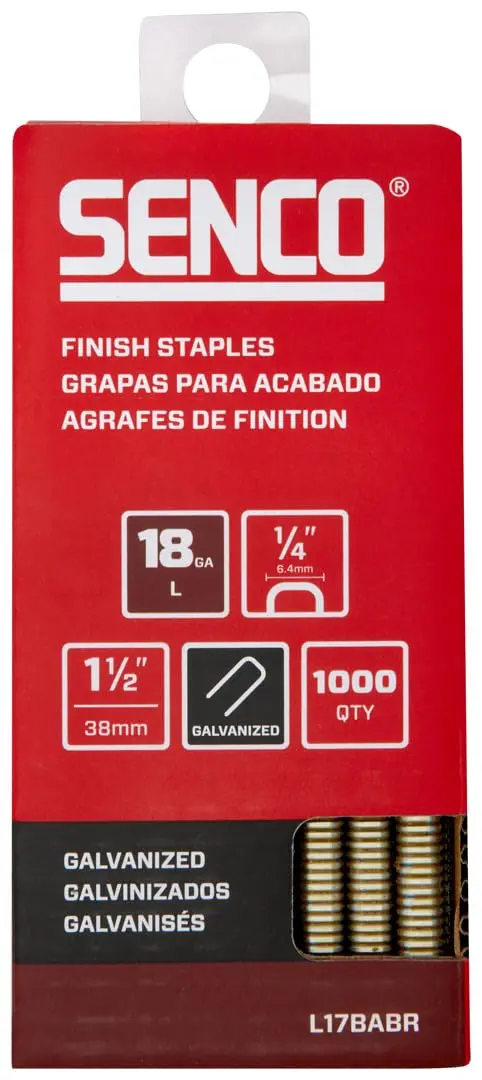 Senco 18-Gauge Finish Staples – 1-1/2″ Length, 1/4″ Crown, Galvanized, 1000-Count Pack
