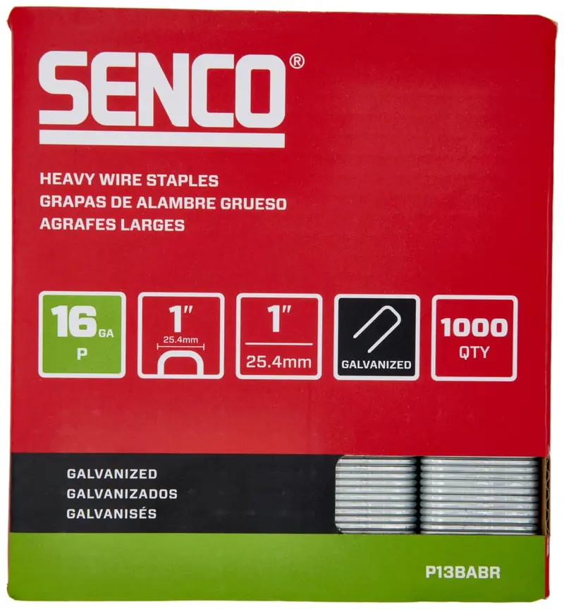 Senco P13BABR 16-Gauge Heavy-Wire Staples – 1″ Crown, Galvanized Finish, 1000-Count Box