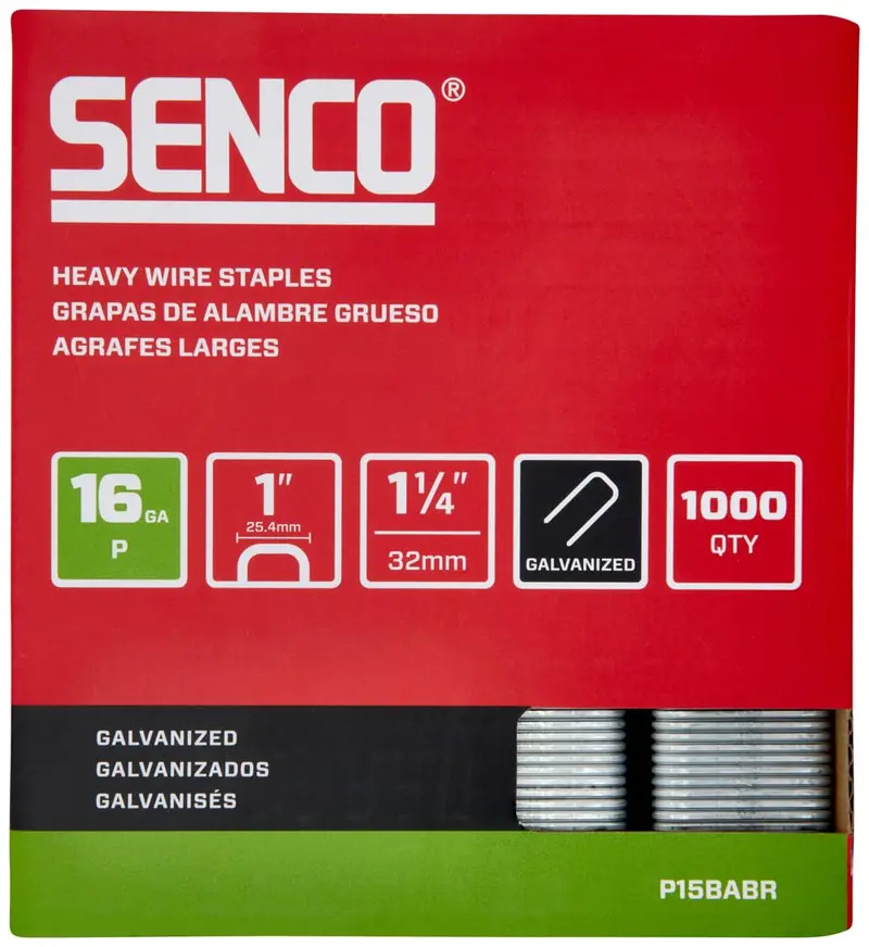 Senco P15BABR 16-Gauge Galvanized Heavy-Wire Staples – 1-1/4″, 1″ Crown, 1,000-Pack
