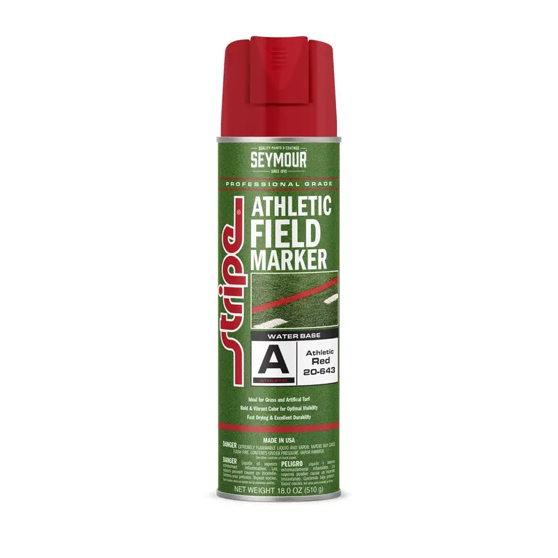 Seymour Stripe Athletic Field Marker – 18 oz Red Spray Paint for Sports Field Lines, Portable Packaging