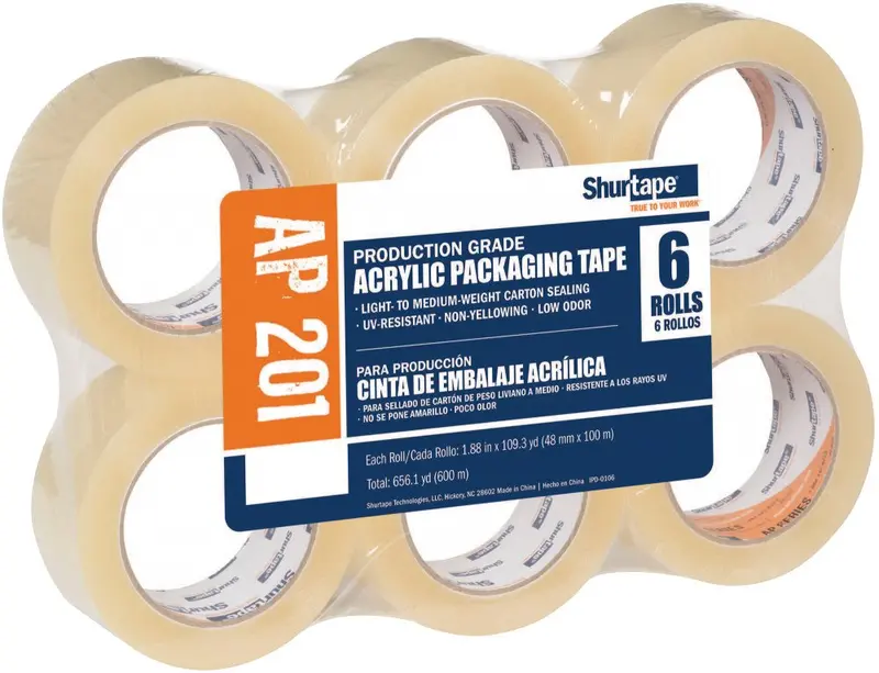 Shurtape AP-201 Medium-Duty Packaging Tape – Clear, 48mm x 100m Roll (6-Pack)