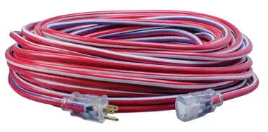 Southwire 100-Foot Contractor-Grade 12/3 Lighted Extension Cord – Red/White/Blue, Water-Resistant, Made in USA