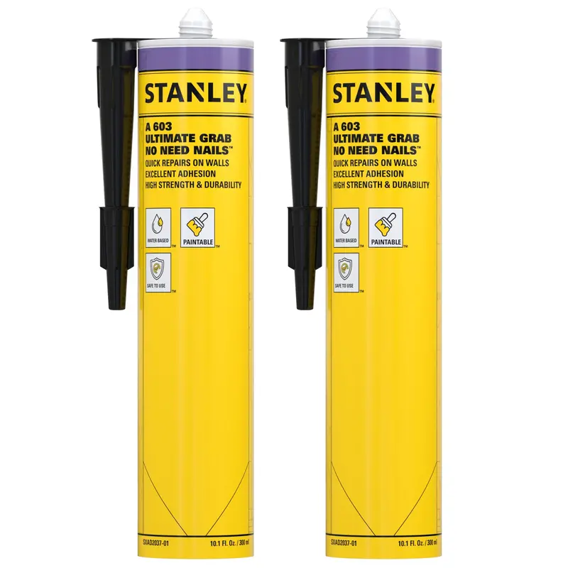 Stanley A603 Ultimate No-Nail Grab Adhesive – White, 10.1 fl oz (2-Pack)
