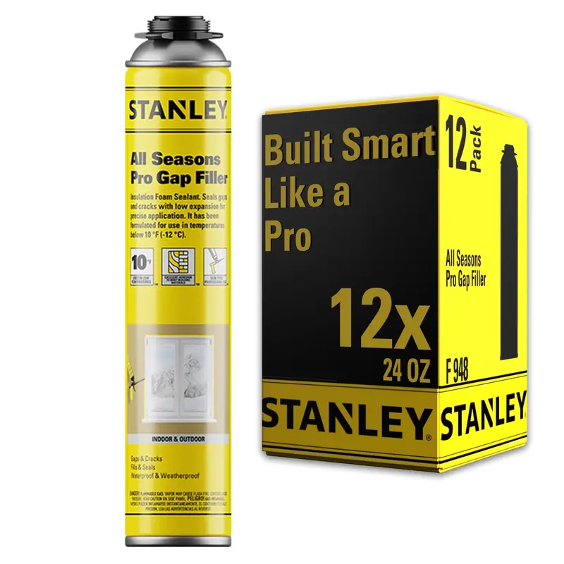 STANLEY All Season Pro Expanding Polyurethane Gap Filler – 24 oz Can (12-Pack), Gun-Applicable
