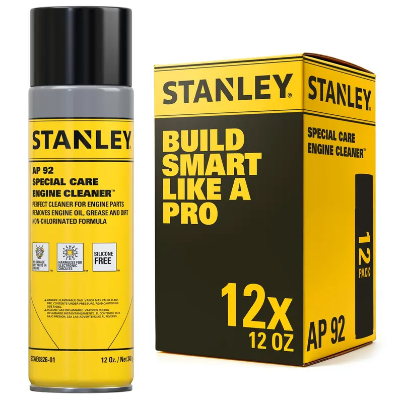 STANLEY AP92 Engine Degreaser Spray – 12 fl oz Can, Non-Corrosive Automotive Cleaner for Tight Areas (12-Pack)
