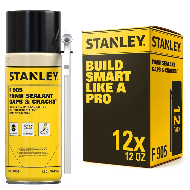 STANLEY F905 Polyurethane Spray Foam Insulation – 12 oz Can (12-Pack)
