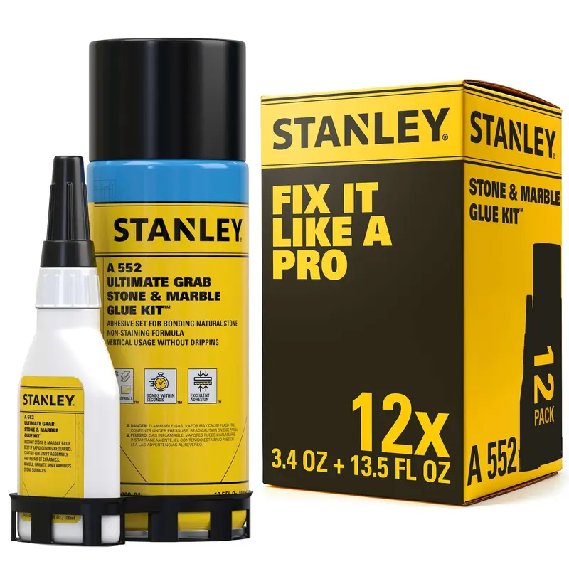 STANLEY Instant Stone & Marble Repair Adhesive – CA Formula with Activator, 13.5 fl oz (12-Pack)