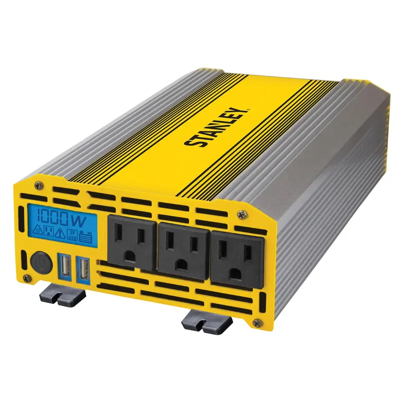 STANLEY PI1000S 1000W Power Inverter — Triple AC Outlets, Dual USB Ports, 12V DC Input