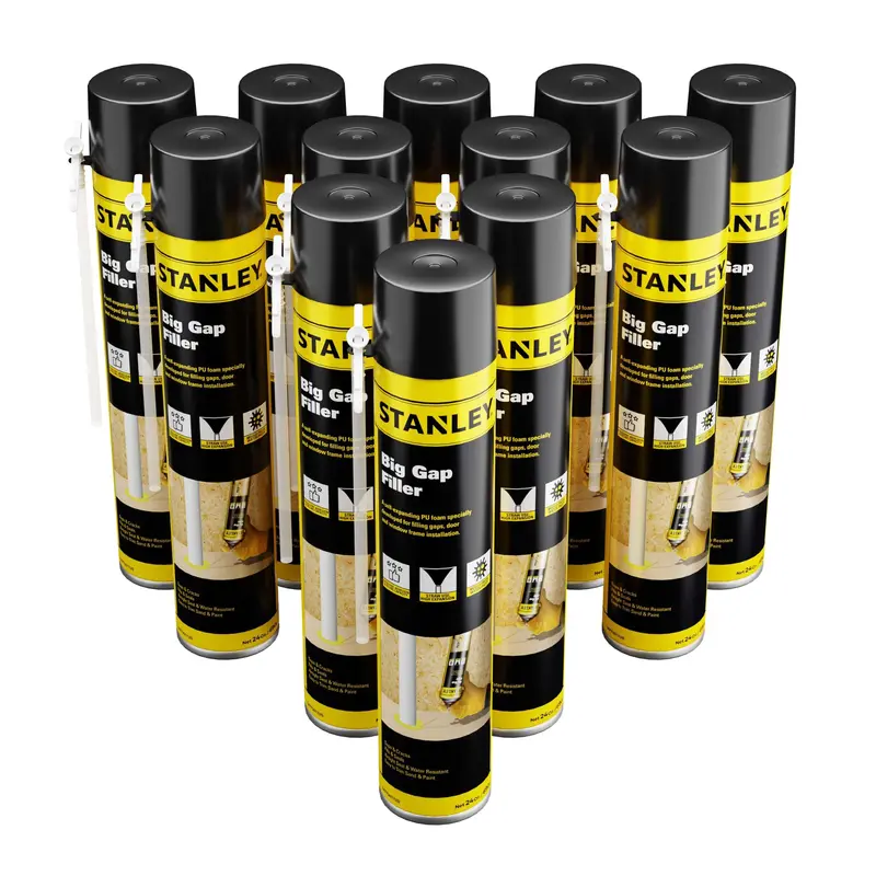 STANLEY Pro Gap Filler Spray Foam Sealant – Expanding Polyurethane for Windows, Doors & Cracks – 24 oz Can (Case of 12), Gun-Applicable
