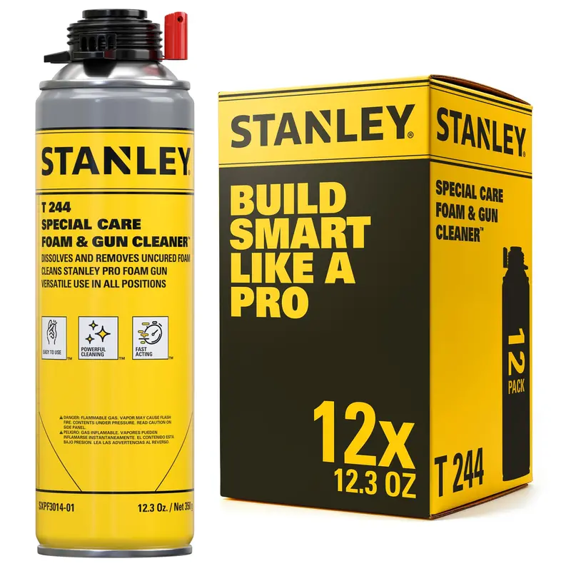 STANLEY Spray Foam Gun Cleaner – 12.3 oz Can (12-Pack) for Removing Uncured Polyurethane Foam Residue