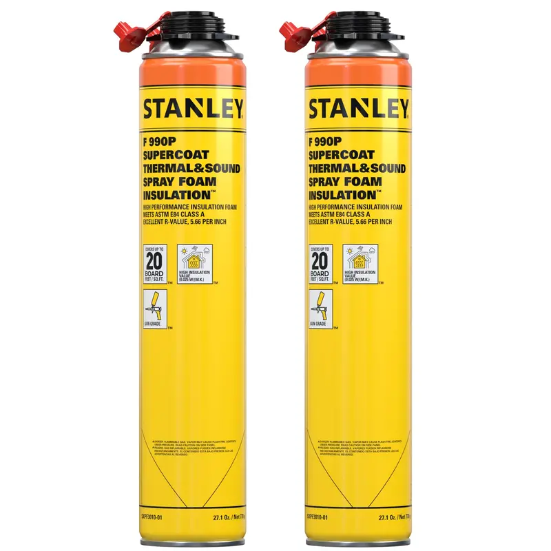 STANLEY Supercoat Closed-Cell Spray Foam Insulation – 27.1 oz Can (2-Pack), Covers Up to 40 sq ft