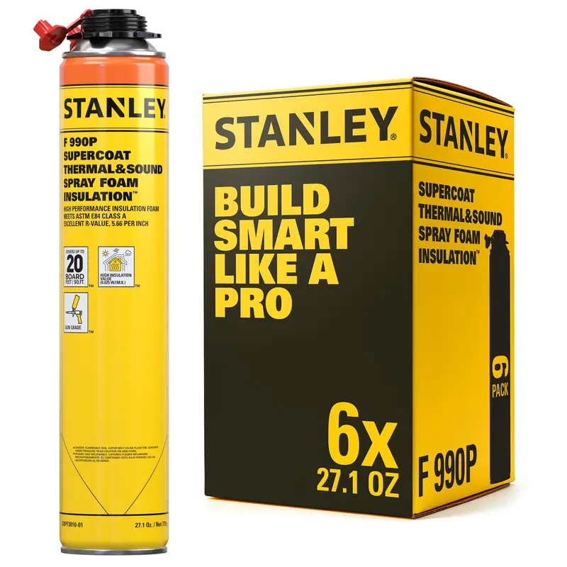 STANLEY Supercoat Closed-Cell Spray Foam Insulation – Up to 120 sq ft Coverage, 27.1 oz Can (Case of 6), Gun-Applicable