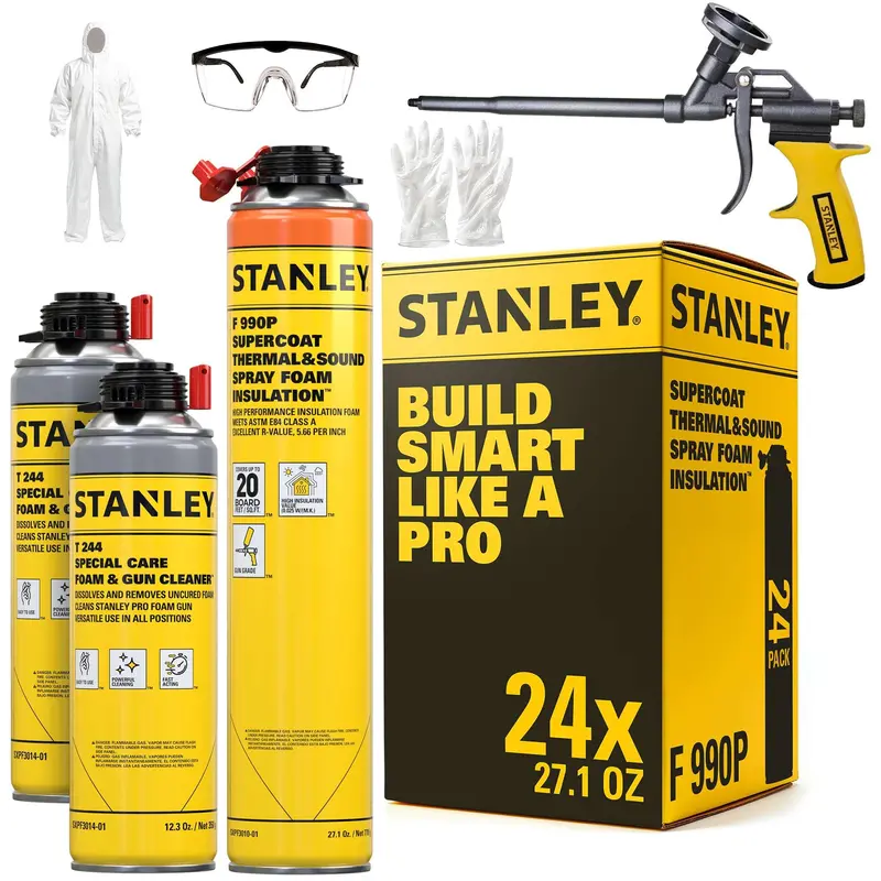 Stanley Supercoat Spray Foam Insulation Kit – Includes Gun, Cleaner & Safety Gear (2-Pack)