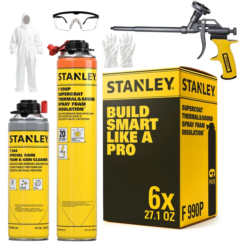 STANLEY Supercoat Thermal & Sound Insulation Spray Foam – 6-Can Pack for Sealing Gaps