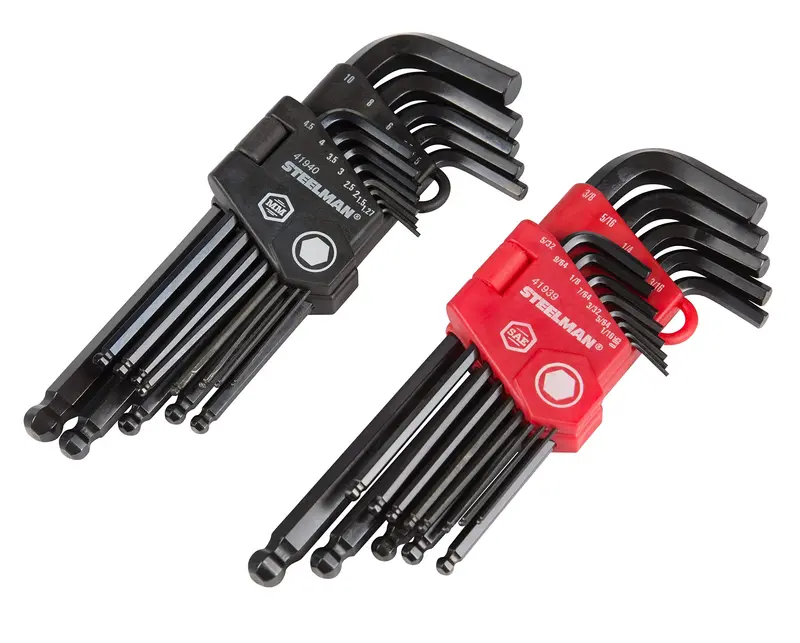 Steelman 41938 Dual-Scale Long-Arm Ball-End Hex Key Set – 26-Piece (SAE & Metric), Extended-Reach Design
