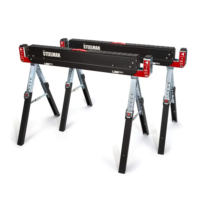 Steelman Folding Work Table Sawhorses – Adjustable Height, 2,600 lb Total Capacity (Set of 2)