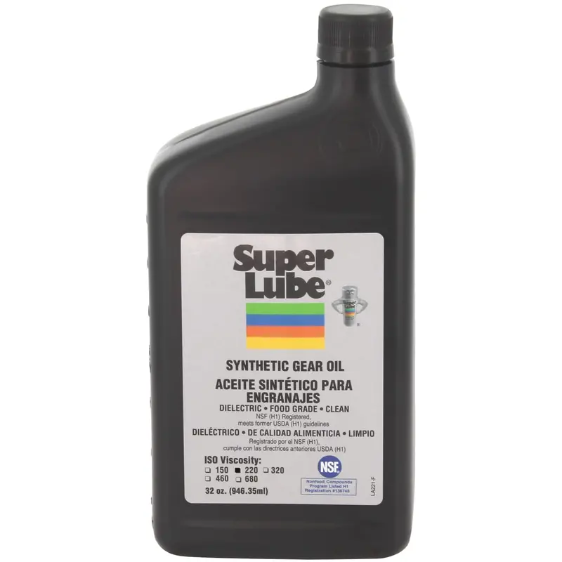 Super Lube ISO 220 Synthetic Gear & Hydraulic Oil – Translucent Amber, 1-Quart NSF H1 Food-Grade Lubricant