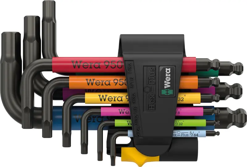Wera 950/9 Hex-Plus Multicolor Imperial L-Key Set – 9-Piece, BlackLaser Etched