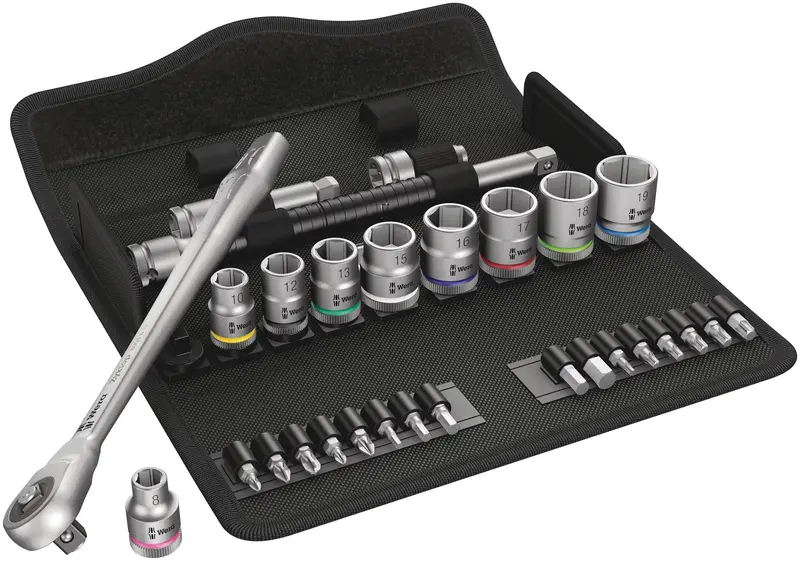 Wera Zyklop Metal Ratchet Set – 3/8″ Drive, 29-Piece Metric Kit with Push-Through Square