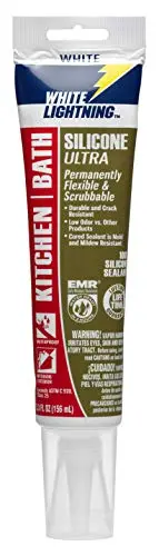 White Lightning Ultra Silicone Sealant – Kitchen & Bath, 5.3 fl oz, White