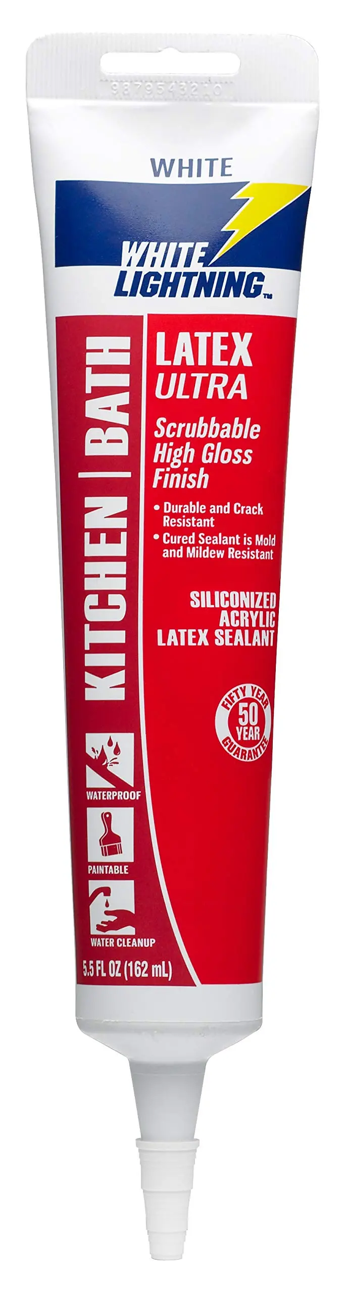 White Lightning W21000005 Kitchen & Bath Latex High-Gloss Sealant – 5.5 oz, White