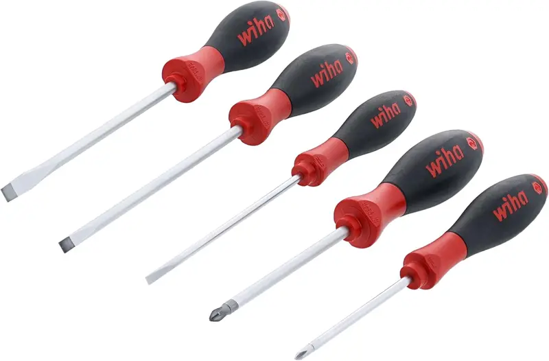 Wiha 30277 5-Piece SoftFinish Slotted & Phillips Screwdriver Set – Comfort-Grip Handles