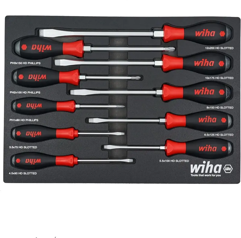 Wiha Extra-Heavy-Duty Phillips Screwdriver Set – 10-Piece Cushion-Grip Kit