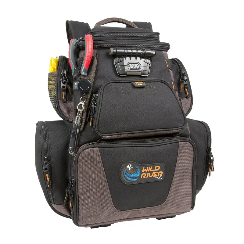 Wild River Nomad XP Lighted Tackle Backpack – CLC WT3605 with USB Charging, White/Black