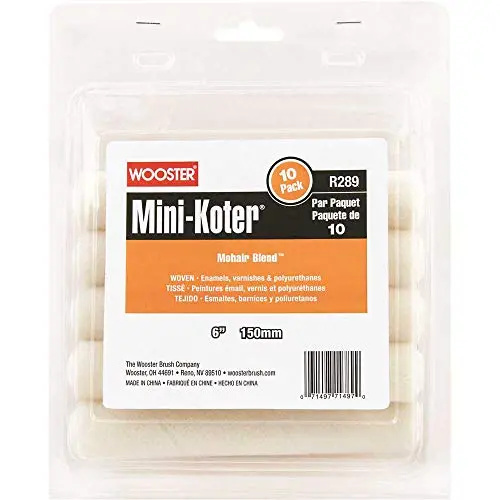 Wooster Mini-Koter Mohair Roller Set – 6-Inch Width, Low-Nap Finish for Precision Painting (10-Pack)