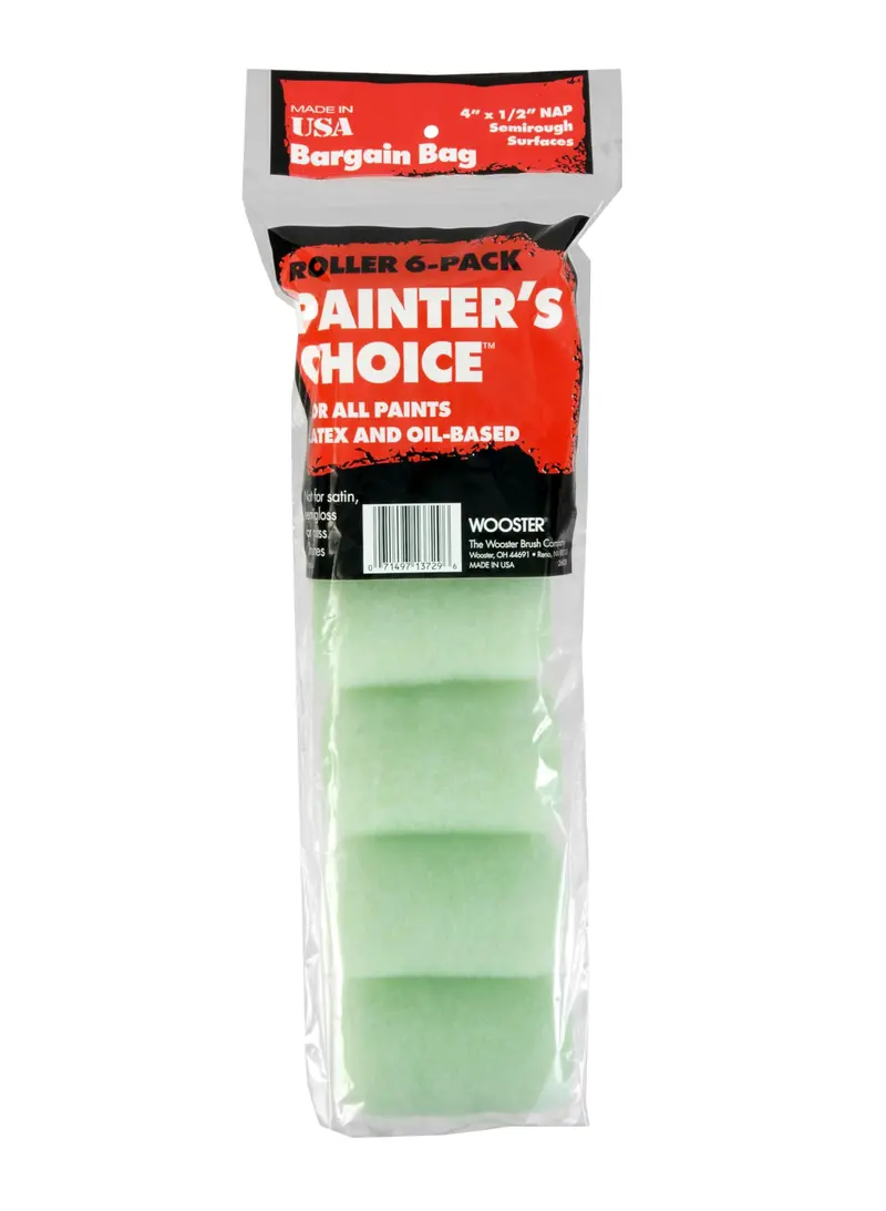 Wooster Painter’s Choice Roller Cover – 4-Inch Width, 1/2-Inch Nap, Pack of 6