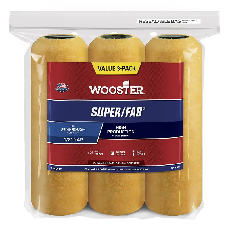 Wooster R740-9 Super/Fab Roller Covers – 9″ Width, 1/2″ Nap, 3-Pack